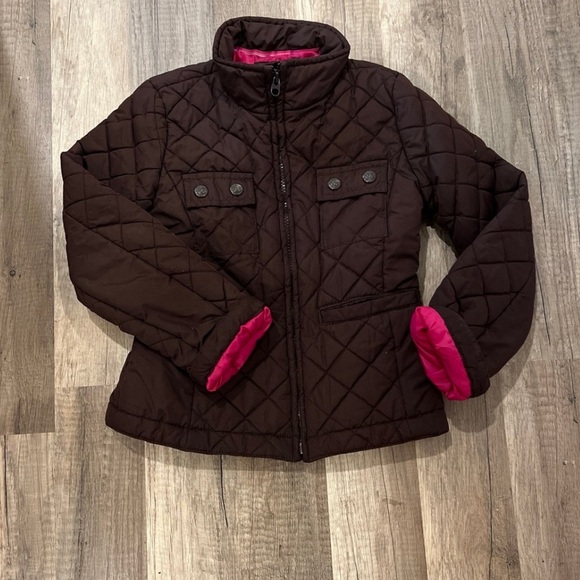 Gap brown quilted jacket with pink lining - Picture 1 of 3